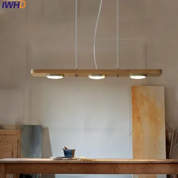 

IWHD 3 Heads Wood Modern Pendant Lamp Fashion Led Pendant Light Fixtures Bedroom Hanglamp Home Lighting Suspension Luminaire