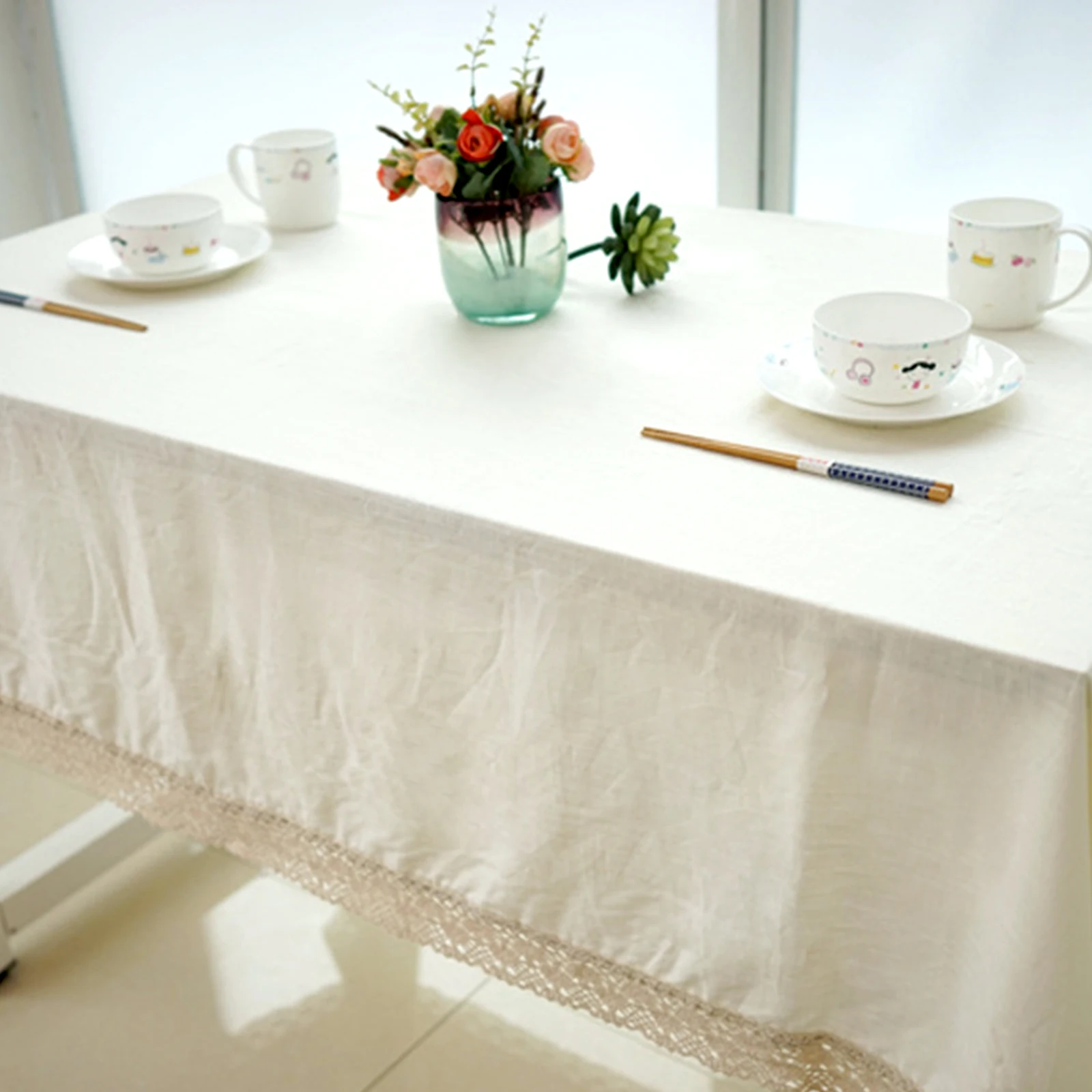 Современная хлопчатобумажная льняная прямоугольная скатерть с кружевным краем, Пыленепроницаемая скатерть для обеденного стола, банкетная домашняя текстильная однотонная скатерть
