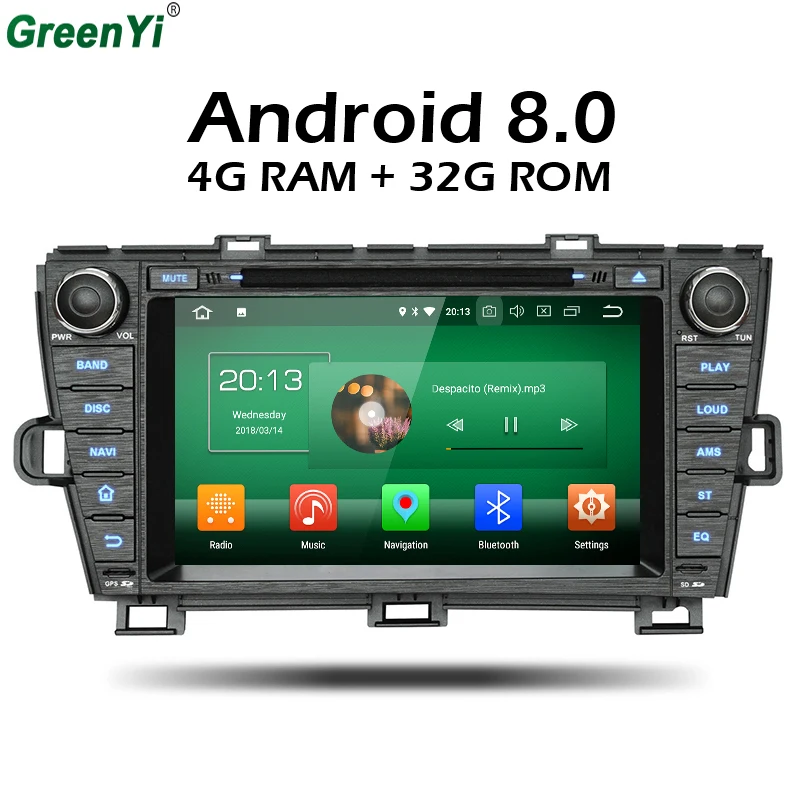 

GreenYi Android 8.0 8 Core 4G RAM Car DVD GPS For Toyota Prius 2009 2010 2011 2012 2013 WIFI Autoradio Multimedia Stereo