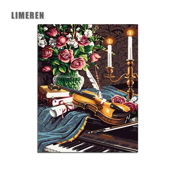 

Unframed Free Shipping Violin Rose Coloring By Numbers Wall Picture Painting By Numbers For Unique Gift Living Room Wall Art