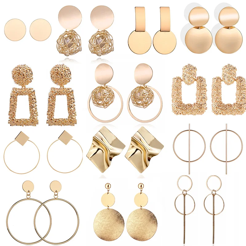 НОВЫЕ геометрические серьги для женщин золотого/серебряного цвета круглые квадратные Подвесные серьги женские современные ювелирные аксессуары