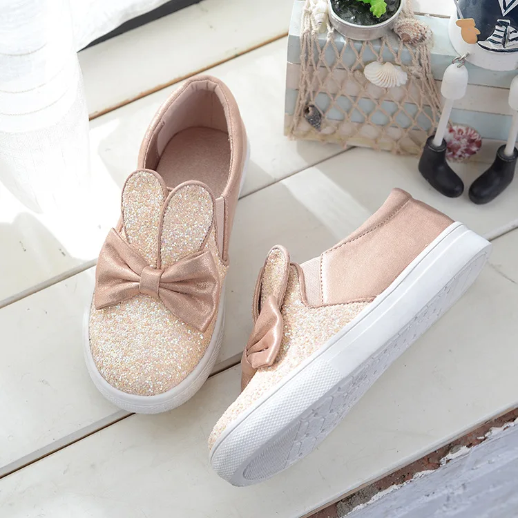 

Rabbit Ears Bowknot Sequins Loafers Girls Shoes Children Casual Shoes