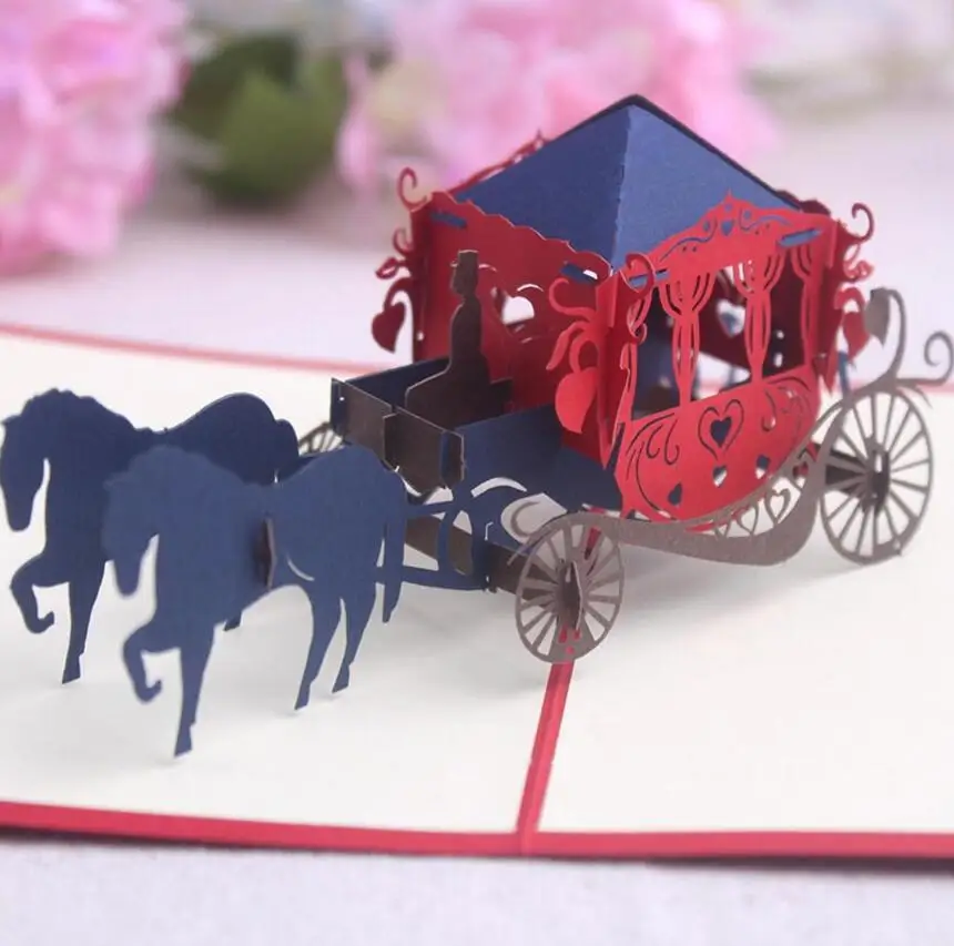  10pcs 3D Creative Carriage Handmade Kirigami Origami Wedding Party Invitation Cards Greeding Birthd - 32807226617