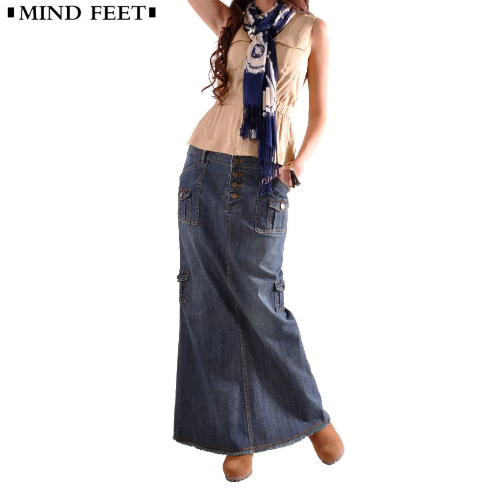 MIND FEET Women Denim Skirts Plus Size Summer Ladies Back Slit Elegant