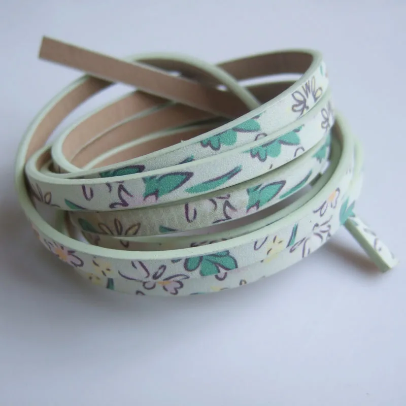 1 Yard Mixed Colors Flower Pattern Faux Leather Cord for DIY 5mm Flat Leather Bracelet Making Jewelry Findings