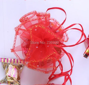 

50pcs/lot 35cm(outer size) Beautiful Wedding Supplier Yarn Candy Bag Wedding Favor Gift Sequin Round Bag