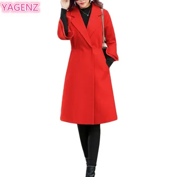 

YAGENZ Plus size Spring Jacket Women Woolen Coats Female Windbreaker Wool Jackets Seven points Flare Sleeve Slim Long Coats 43