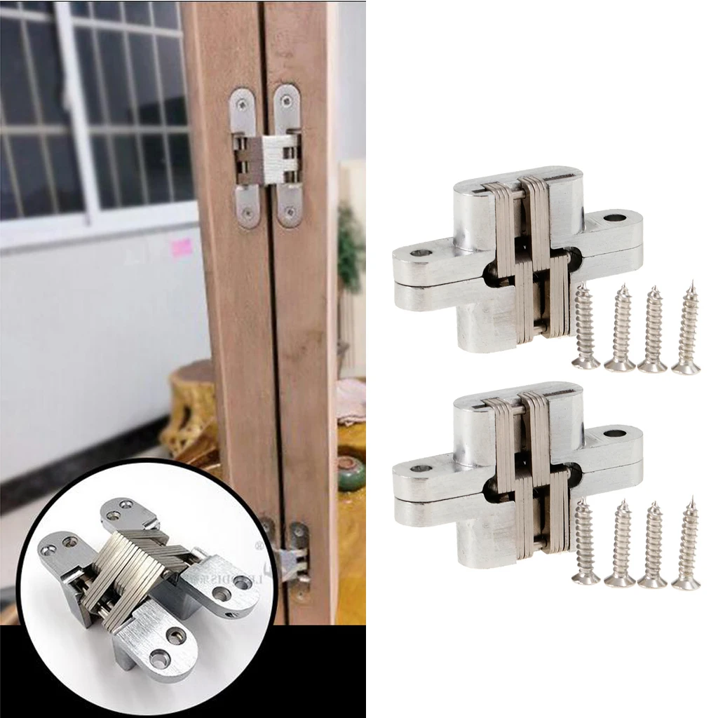 Invisible Concealed Cross Hinges Wooden Doors,Zinc Alloy,Satin Nickel Finish,Pack of 2