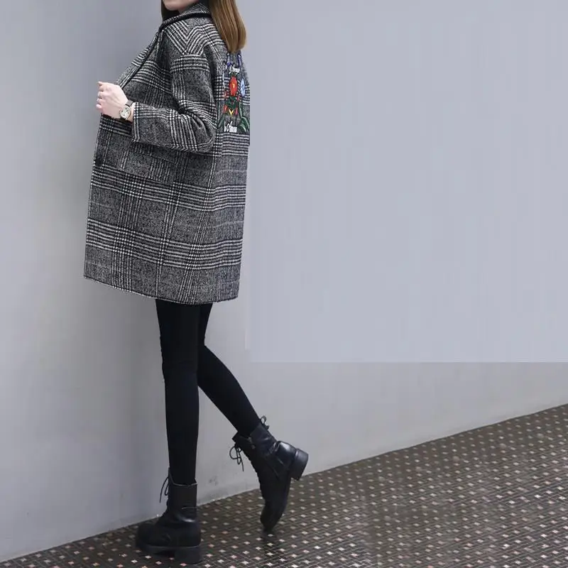 De Automne Vêtements Coréenne En Longues model À Donna Broderie 018 Model Laine Abrigo Manches Hiver A Manteau B Mujer Plaid Cappotto Elégantes Femmes Eqa8da7