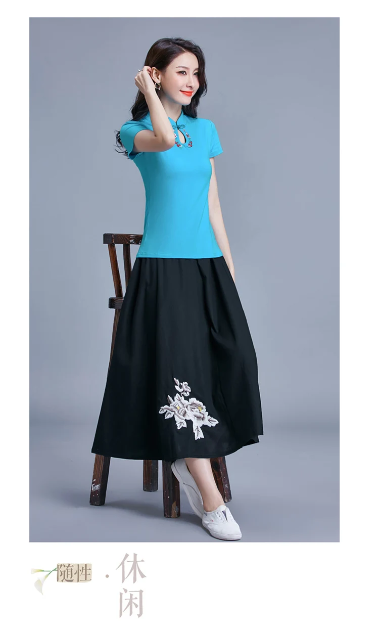 Женская Ретро рубашка с вышивкой в китайском стиле, женская летняя новая хлопковая футболка с коротким рукавом и воротником-стойкой в национальном стиле