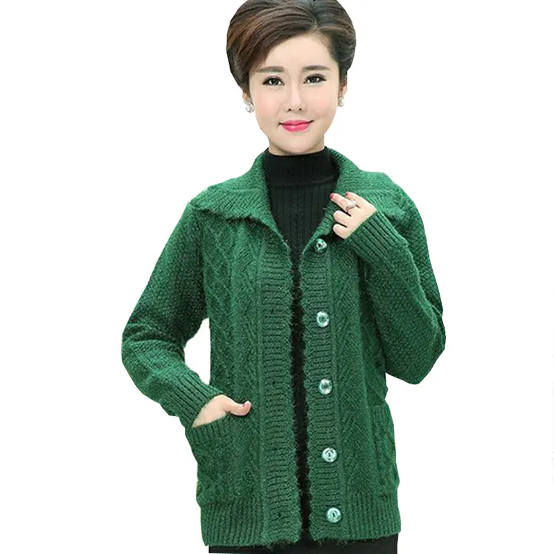 

Middle age Plus size Winter Women Wool Sweater Cardigan Coat 2017 Mother Clothes Thicker Christmas Sweater Pull Femme Hiver Z208