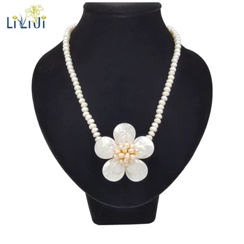 

Lii Ji Real Freshwater Pearl Shell Handmade Flower Necklace Crystal Toggle Clasp/925 Sterling Silver Toggle Clasp Women Jewelry
