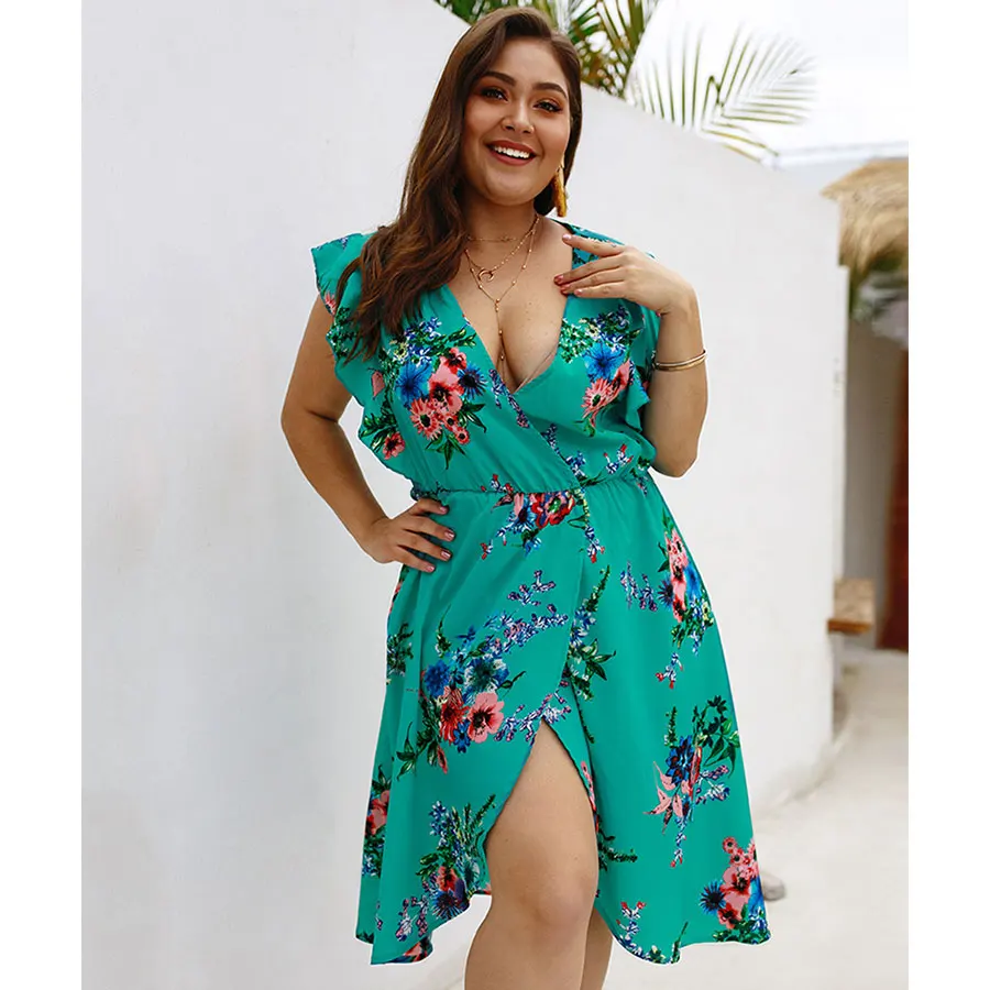 

Sexy V-neck Print Irregular Dresses Women Casual Short Sleeve Plus Size A-line Dress Summer Ladies Vintage Dress Vestidos New