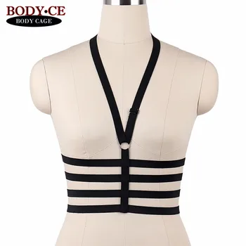 

2018 Hot Womens Sexy Body Harness Cage Halter Bustier Bondage Lingerie Black Elastic Adjust Strappy Tops Fetish Exotic Rave Bra