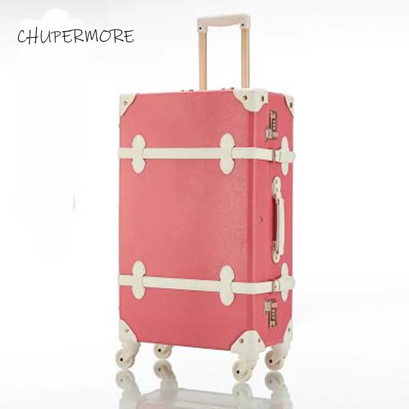 Luggage Chupermore в стиле ретро из искусственной кожи Для женщин прокатки багажные наборы Spinner 20/22/24/26 дюймов бренд чемодан на колесах Сумки из натуральной кожи Trolleay - Цвет: Luggage