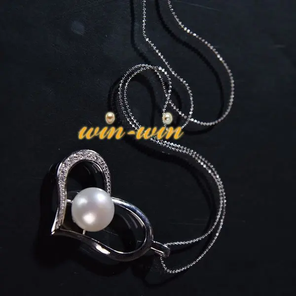 

925 Sterling Silver FREE SHIPPING Fashion Charm Heart Shaped Freshwater Pearl Pendant, no Chains, Good/Nice Gift 3 PCS/LOT