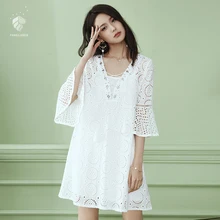 Fansilanen Новое поступление 2017 года модные однотонные белые летние/весна Кружево Boho моды элегантное платье свободные платья Для женщин z71495