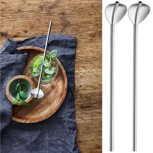 NEW 2 Pcs Stainless Steel Metal Drinking Straw Reusable Straws Cocktail Spoons Set 10.30