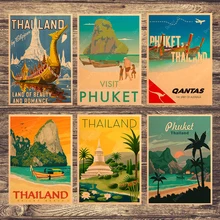 Pinturas en lienzo para viajar en Tailandia, islas de Tailandia, visitas, cuadros de pared Vintage, carteles Kraft, pegatinas de pared recubiertas, regalo para la decoración del hogar