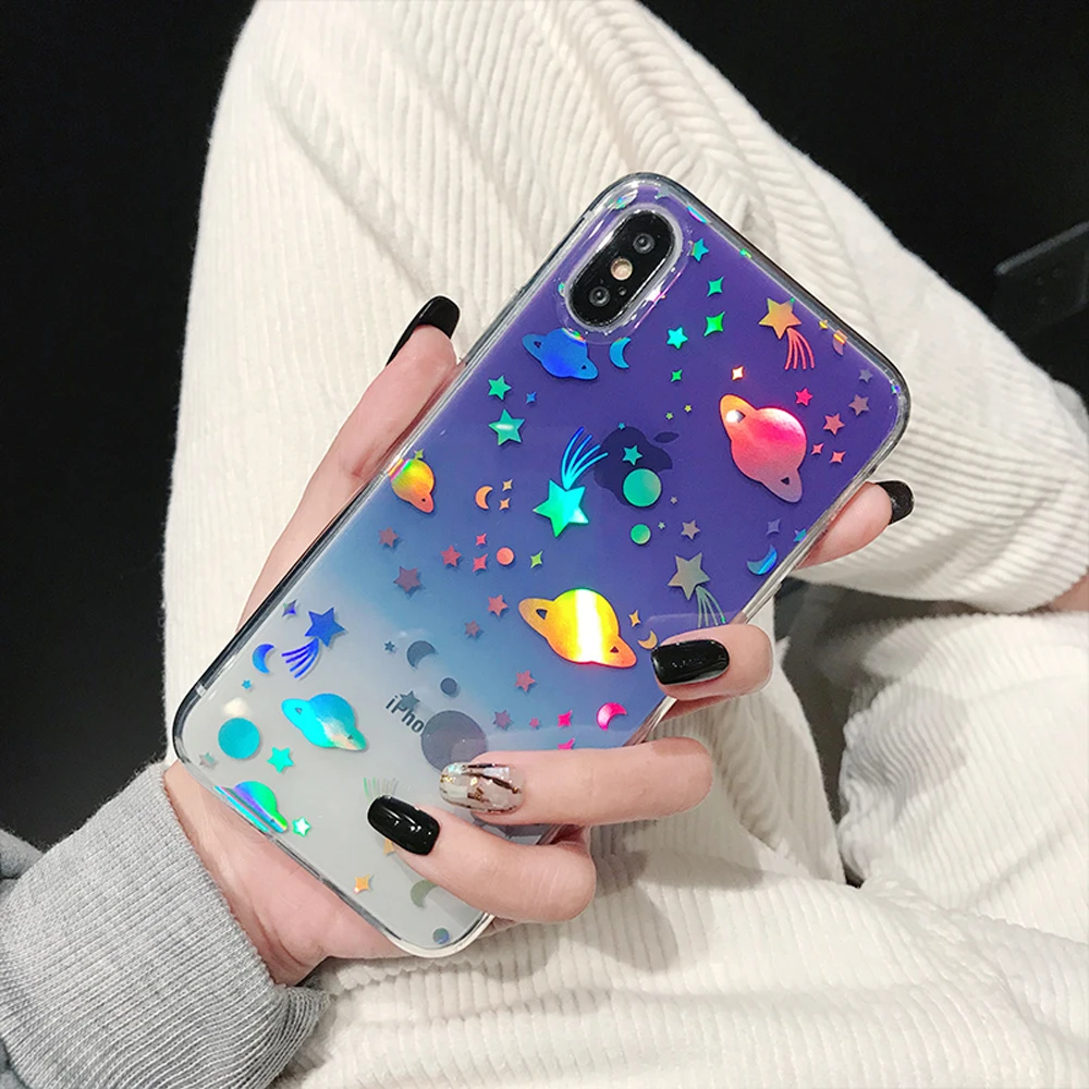 

case for iphone X XR XS MAX 7 8 plus case cover 3d laser space planet transparent soft tpu phone bag case for iphone 6 6s plus