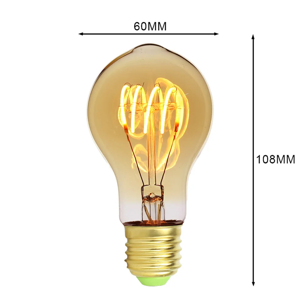 Изогнутый светодиодный диммер, лампа Эдисона, светодиодный светильник с нитью накаливания, винтажный светодиодный светильник, гигантская лампа Эдисона, мягкий светодиодный декоративный светильник с нитью накаливания, 220 В, 4 Вт - Испускаемый цвет: A60