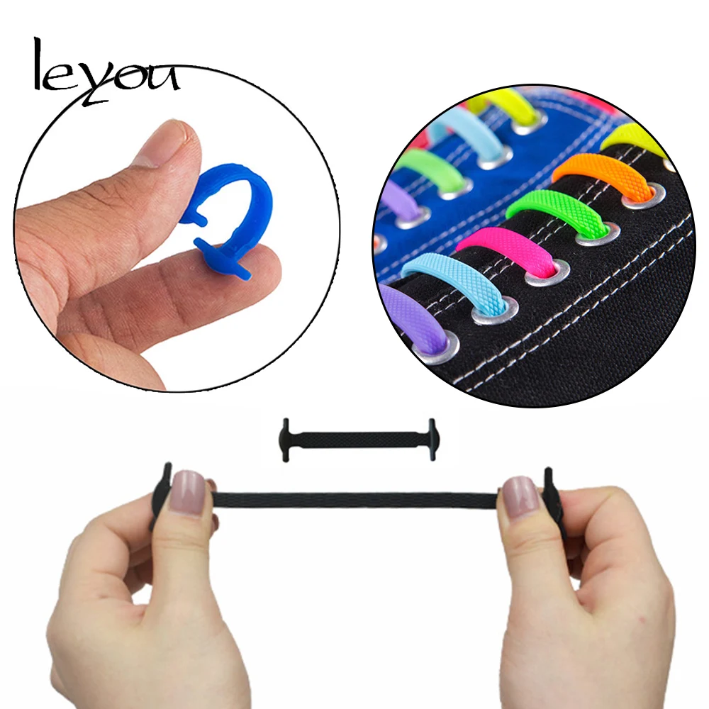 Leyou 16PCS Silicon No Tie Shoe Laces Elastic Flat Sport Running Shoelaces Colorful Fashion Shoe Strings New Shoe Lace