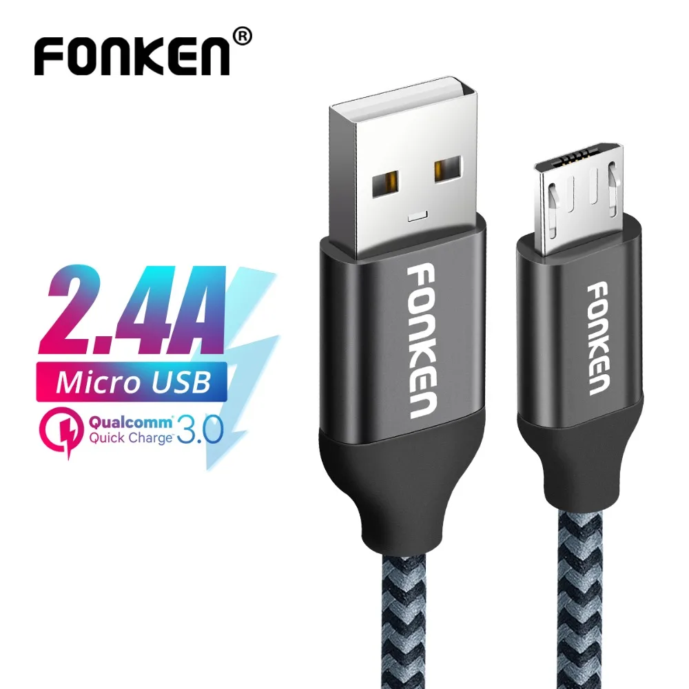 

FONKEN Micro USB Cable 2.4A Mini USB Quick Charger Phone Cable 2128AWG 1m 2m 3m Fast Charge Braid Cord for Android Data Cables