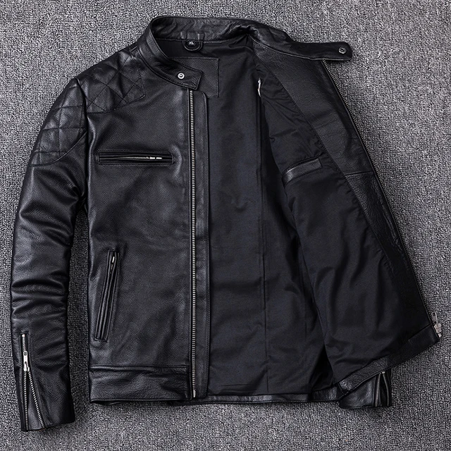 Free shipping Brand new style motor style leather jacket mens genuine leather coat plus size black Brand new style motor style leather jacket,mens genuine leather coat.plus size black slim jacket.cowhide.cheap