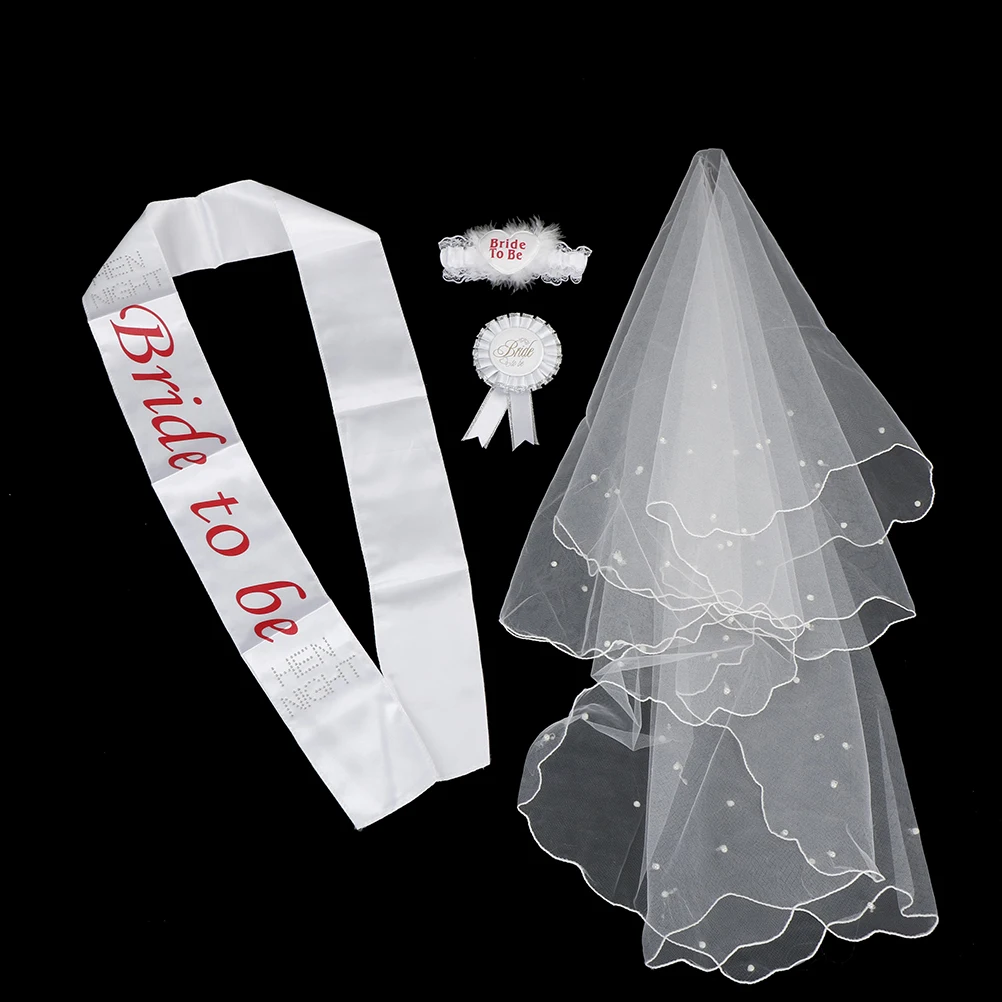 

1Set Wedding Hen Party Bride Bachelorette Party Gifts Bride To Be Decor Rosette Mantilla Badge Sash Garter Photo Props