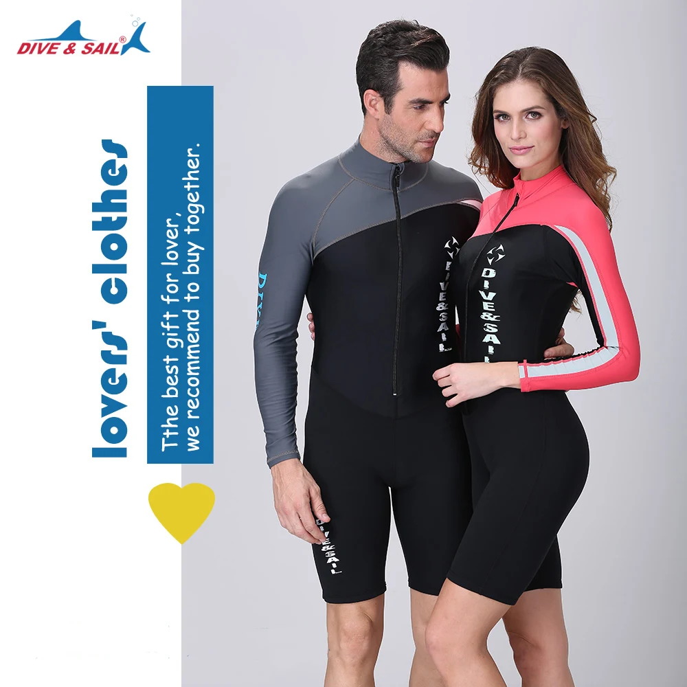 

DIVE&SAIL Lycra+Neoprene Patchwork Sunscreen Wetsuit Rashguard Swimsuits One-piece Couples Long Sleeve Quick-dry Swimwear