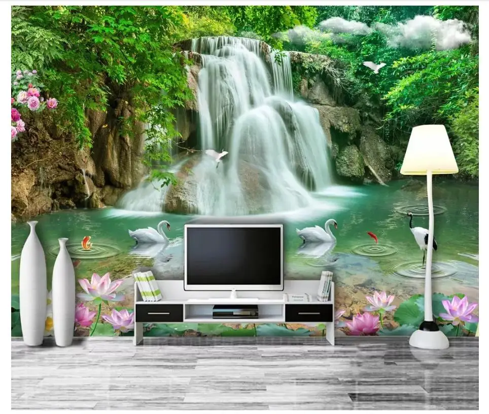 

Custom photo wallpaper 3d wallpaper for walls 3 d Three-dimensional landscape waterfall landscape mural TV background wall paper
