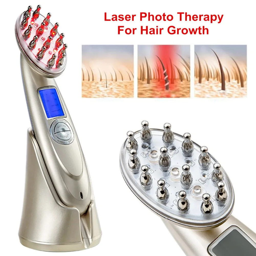 

Anti Hair Loss Comb RF EMS Nurse LED Photon Laser Stimulate Hair Regrowth Brush Massager Head Scalp Repair LCD Rechargeable