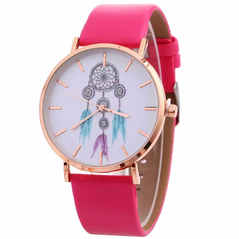 Relojes para mujer, женские повседневные часы, модные, Ловец снов, кварцевые часы с кожаным ремешком, женские часы, нарядные часы# D - Цвет: Hot Pink