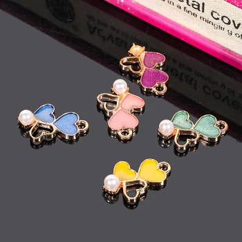 

2018New 100Pcs Three Heart Love and Pearl Buttons for DIY earring Pendant for DIY Hair accessories PLY47