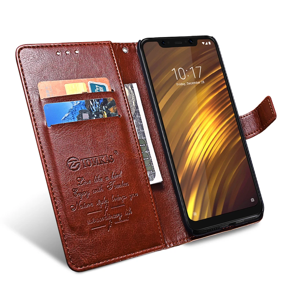 TOMKAS Pocophone F1 Case POCO F1 Global Flip Wallet With Stand Vintage Leather Silicone Back Cover Case For Xiaomi Pocophone F1 (3)