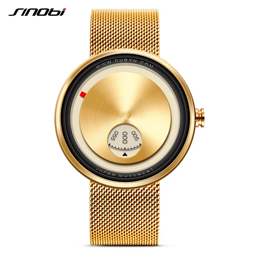 

SINOBI Creative Fashion Wrist Watches Watches Rotate Plate Dial Mens Milan Strap Relogio Man's Japan Movement Quartz Watch Gift