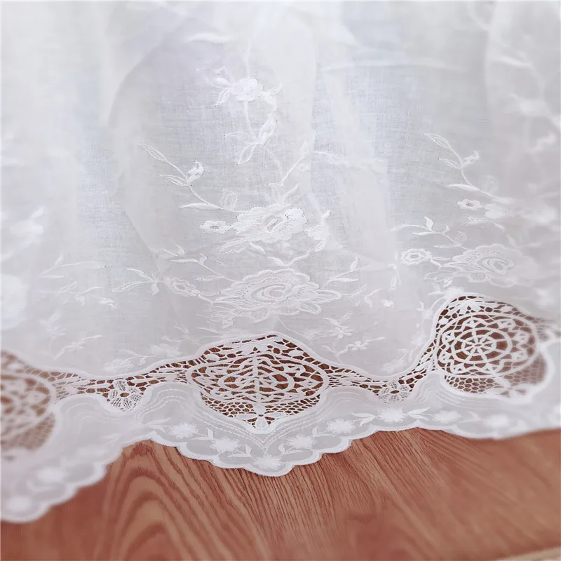 

Bilateral positioning Cotton Off White\Cream Beige Lace Fabric,Retro Scalloped Fabric with Hollowed out Watersoluble Flower