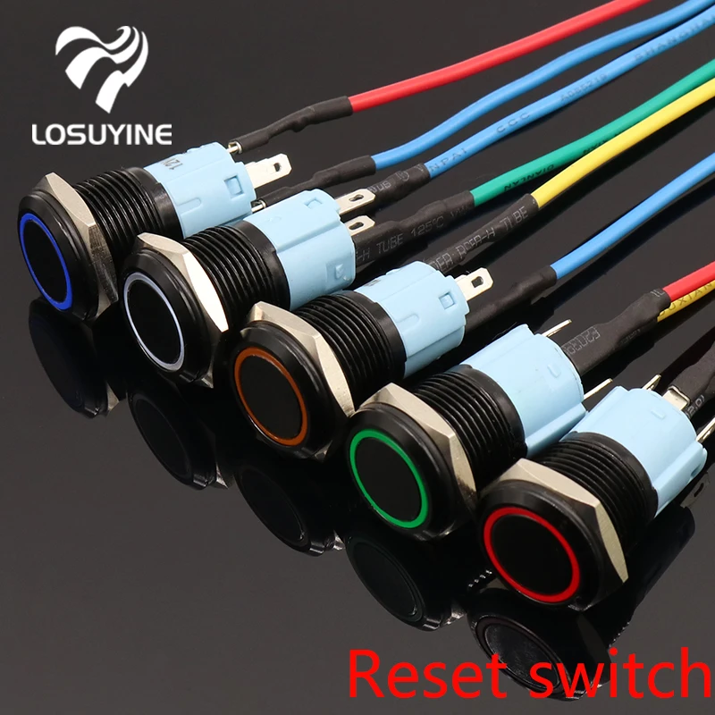 Free Shipping 5v, 12v, 220v, Led Instant Reset Switch, 16mm Metal