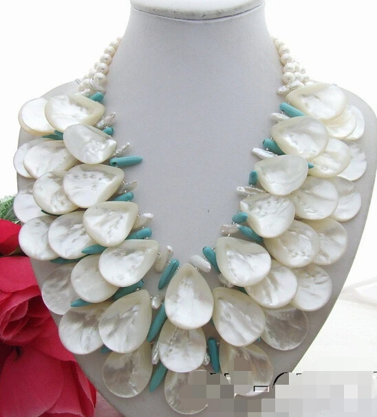 

FREE SHIPPING>>>@@ Pearl&Shell&Turquoise Necklace AAA style Fine Noble real Natural S