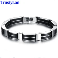 TrustyLan, черный силиконовый браслет для мужчин, нержавеющая сталь, мужские s браслеты для мужчин,, ювелирный аксессуар, мужской браслет, Homme Armbanden
