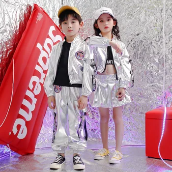 

Kids Hip Hop Clothing Outfits Girls Boys Crop Tank Tops Shirt PU Jacket Short Pants Jazz Dance Costume Ballroom Dancing Clothes