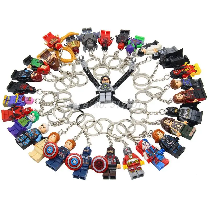 Ninjagoinglys Marvel Super Heroes Figure Keychain Batman Iron Man Deadpool Thor Wonder Woman Building Blocks Kids