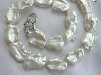 

Hot sale Free Shipping>>>>>stunning big 20mm baroque white keshi reborn freshwater pearl necklace