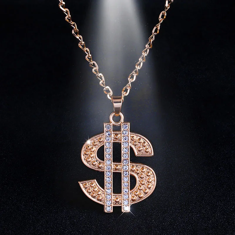 Модное ожерелье с подвеской в виде доллара США, 2 цвета, цепочка для женщин и мужчин, стразы в стиле хип-хоп, простые ювелирные изделия, подарок на день Святого Валентина