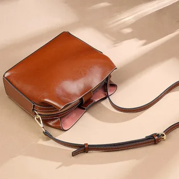 

Fashion Lady Shoulder Bag Solid Color Genuine Leather Oil Wax Split Leather Flap Modern Messenger Crossbody Shoulder Bag Gifts