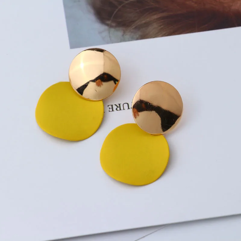 

Fashion Earrings For Women Geometric Double Layers Round Shell Drop Earrings Metal Gold Yellow Female Simple Jewelry Brincos