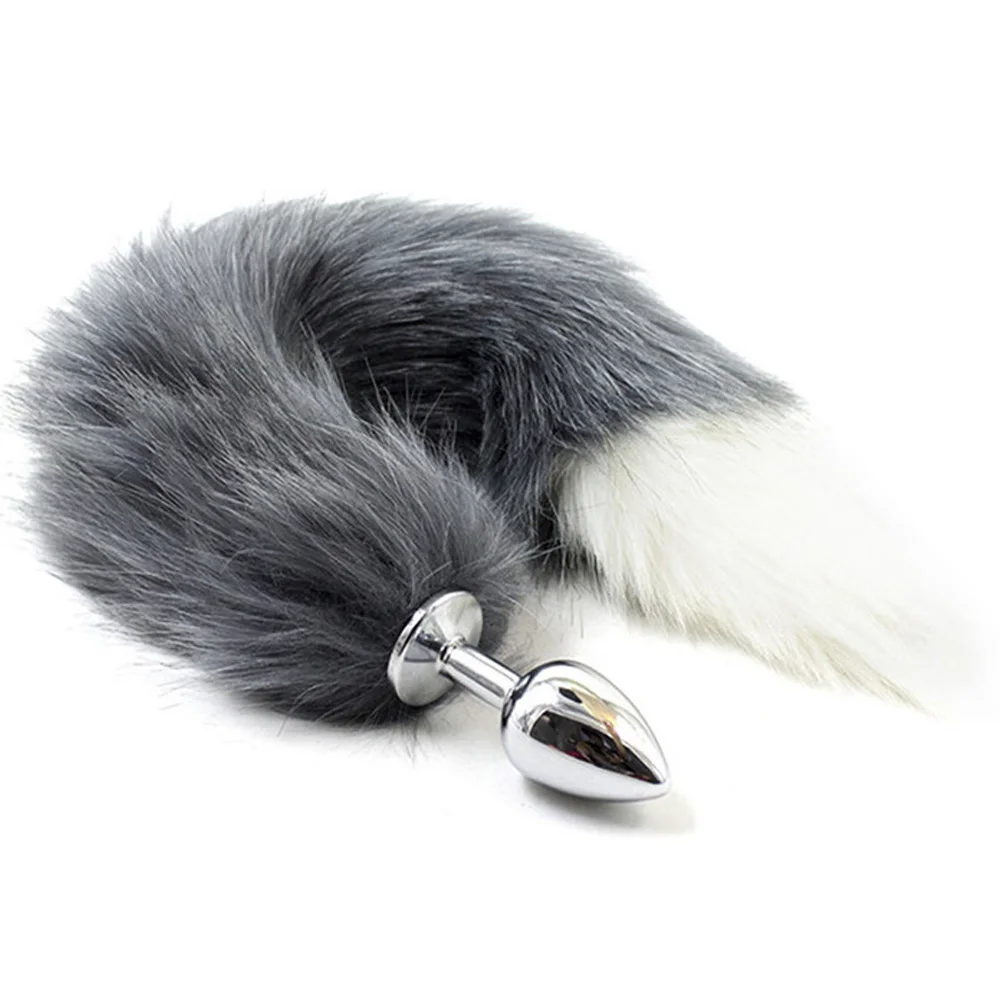 Sex Toys Metal Fake Fur Anal Plug Stainless Steel Butt Plug Anal