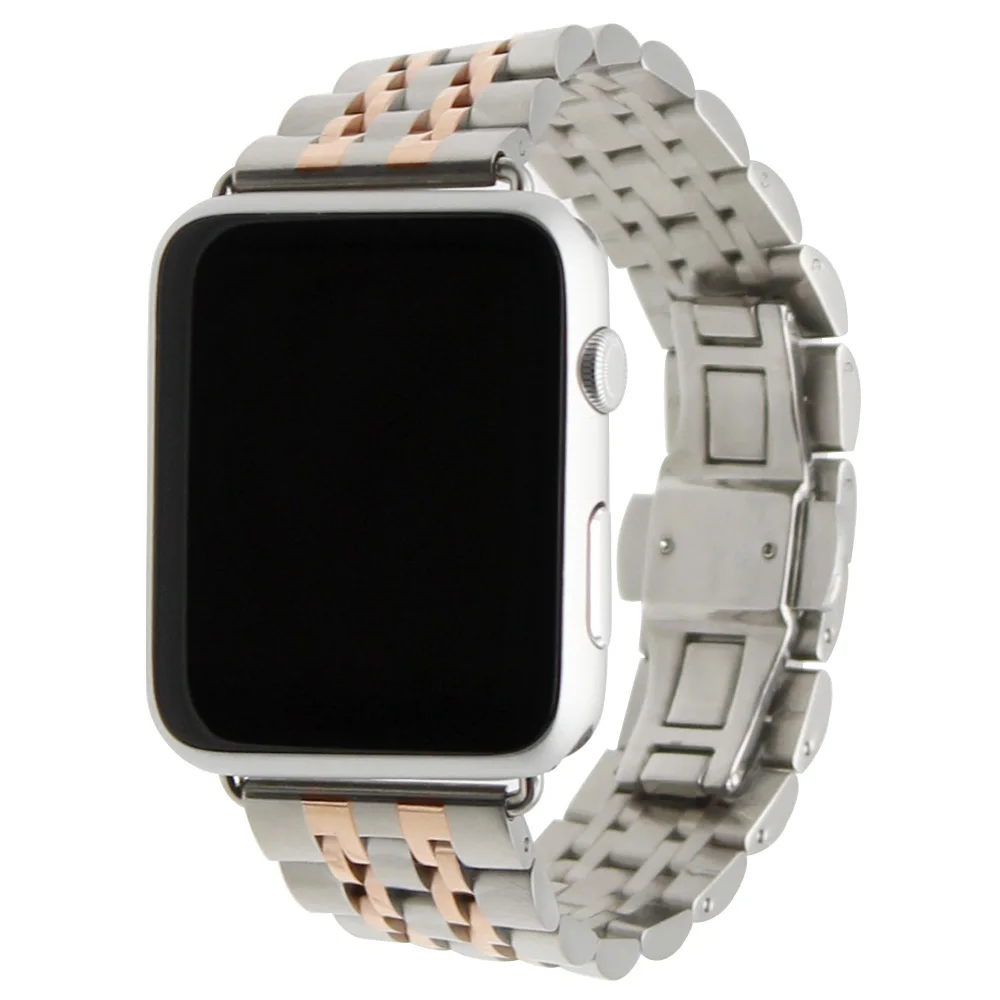 Ремешок из нержавеющей стали+ переходник для iwatch Apple Watch 38 мм 42 мм застежка-бабочка Ремешок Браслет черный золотой серебряный