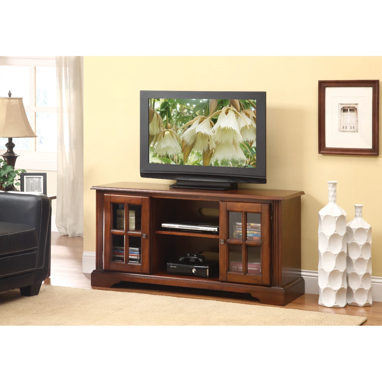 Commodious TV Stand, Cherry Brown
