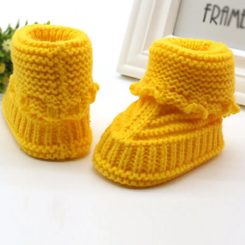 Вязаные крючком; зима-осень теплые ботинки для новорожденных одежда для малышей для мальчиков и девочек, детская обувь, которые делают первые шаги; для детей от 0 до 6 месяцев - Цвет: Crib Shoes